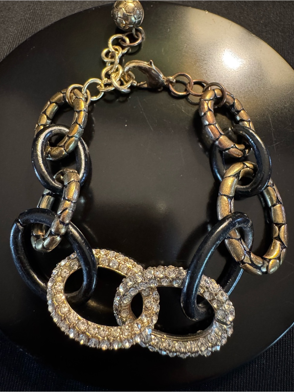 Chunky Brass & Black Enamel Statement Bracelet